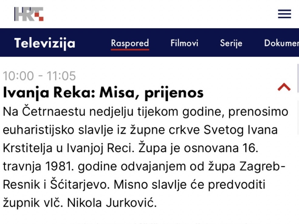 5. srpnja  u 10 sati- prijenos mise iz naše župne crkve na HRT-u